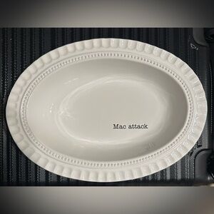 mud pie “Mac attack” White Oval Ceramic Platter Dish Oven Safe